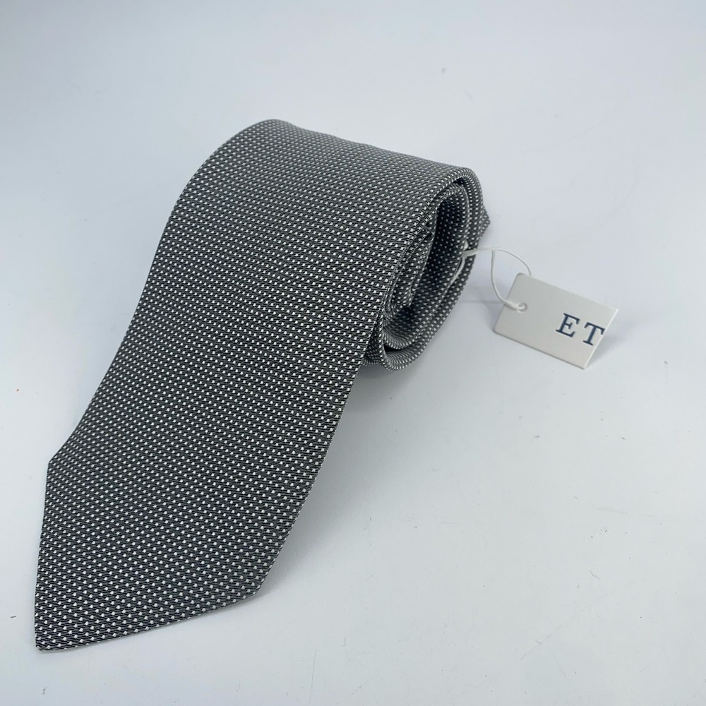 Eton Tie Mens One Size Black White Swiss Dot Silk Classic Necktie England Made